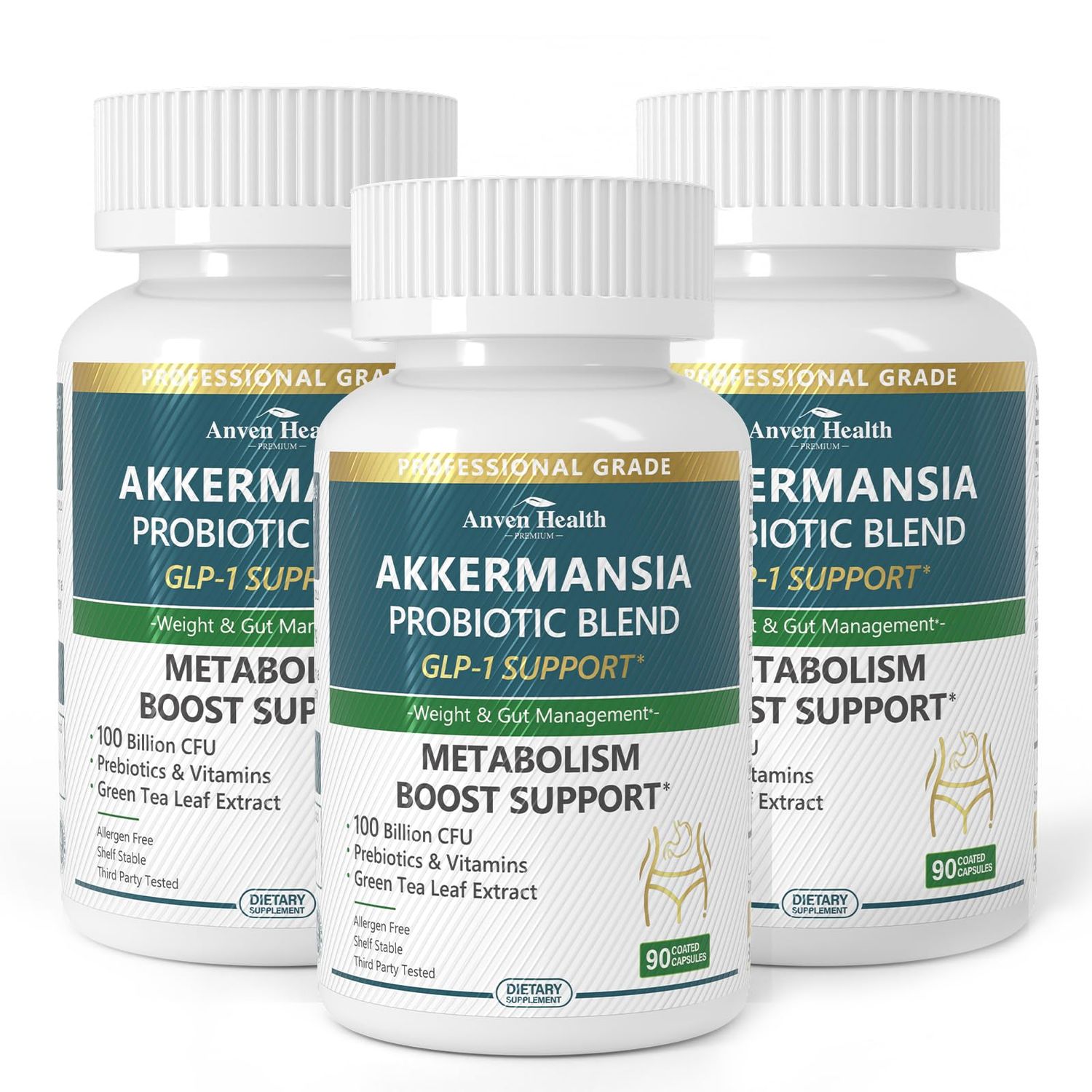 Anven Health Akkermansia Probiotic for Menopause - 100 Billion CFU for Gut Health, GLP-1 Support, Energy Wellness with Green Tea Extract, Vitamin D, Chromium Prebiotics 270 Capsules