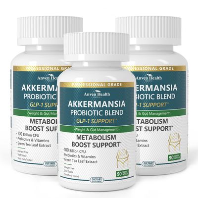 Anven Health Akkermansia Probiotic for Menopause - 100 Billion CFU for Gut Health, GLP-1 Support, Energy Wellness with Green Tea Extract, Vitamin D, Chromium Prebiotics 270 Capsules