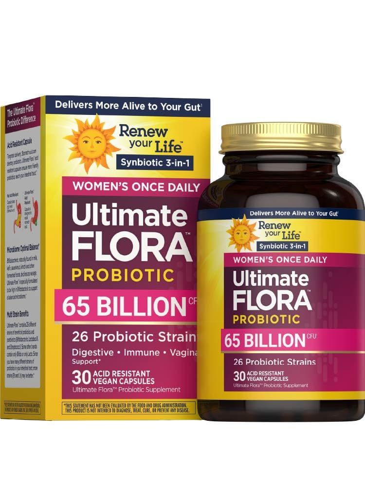Renew Your Life Ultimate Flora Probiotics for Women 65 Billion CFU Delayed Release Vegan Capsules Vaginal Digestive Health Immune Health Dairy Free 30 Count