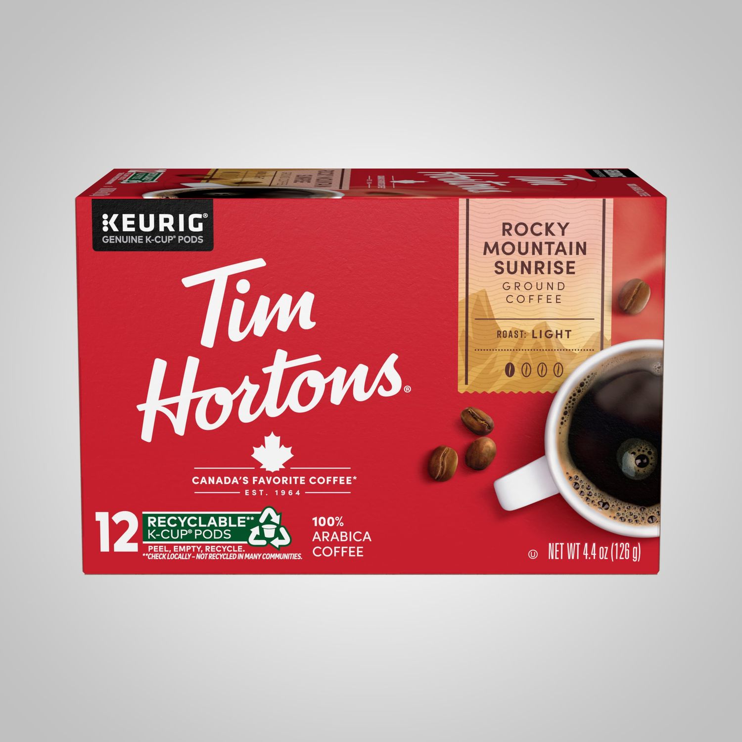 Tim Hortons 12ct KCUPs, Light Roast Rocky Mountain Sunrise 100 Arabica Coffee