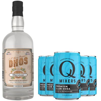 Dhos Handcrafted Non-Alcoholic Orange w 5 Pack Q Mixers Club Soda - Keto-Friendly, Zero Sugar, Zero Calories, Zero Proof - 750 ML - Perfect for Mocktails - Made in USA