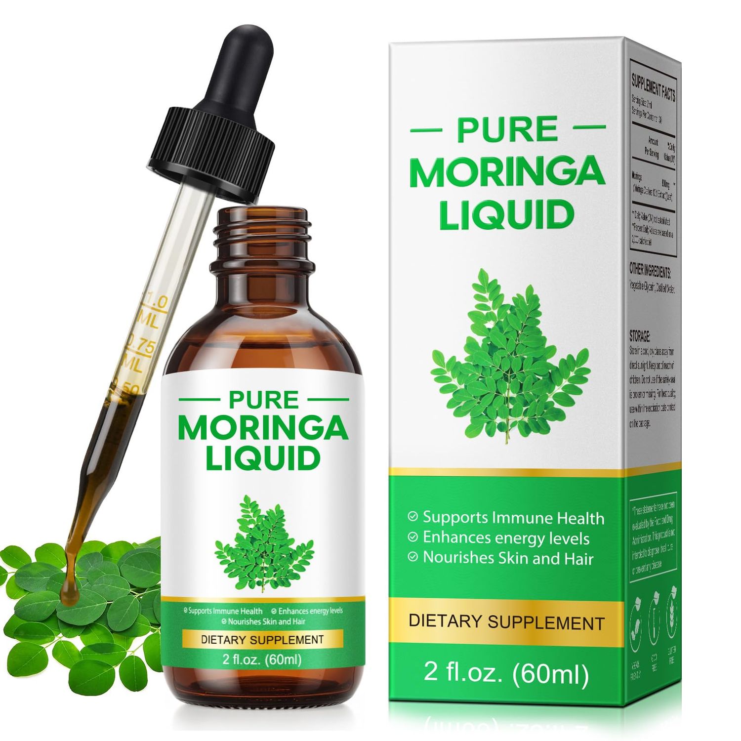 Pure Moringa Oleifera Liquid Drops for Energy,Organic Moringa Leaf Extract w.Turmeric,Black Pepper,Metabolism Immune Skin Joint Gut,Leaf Extract 6X Absorption Than Powder Capsule Gummies