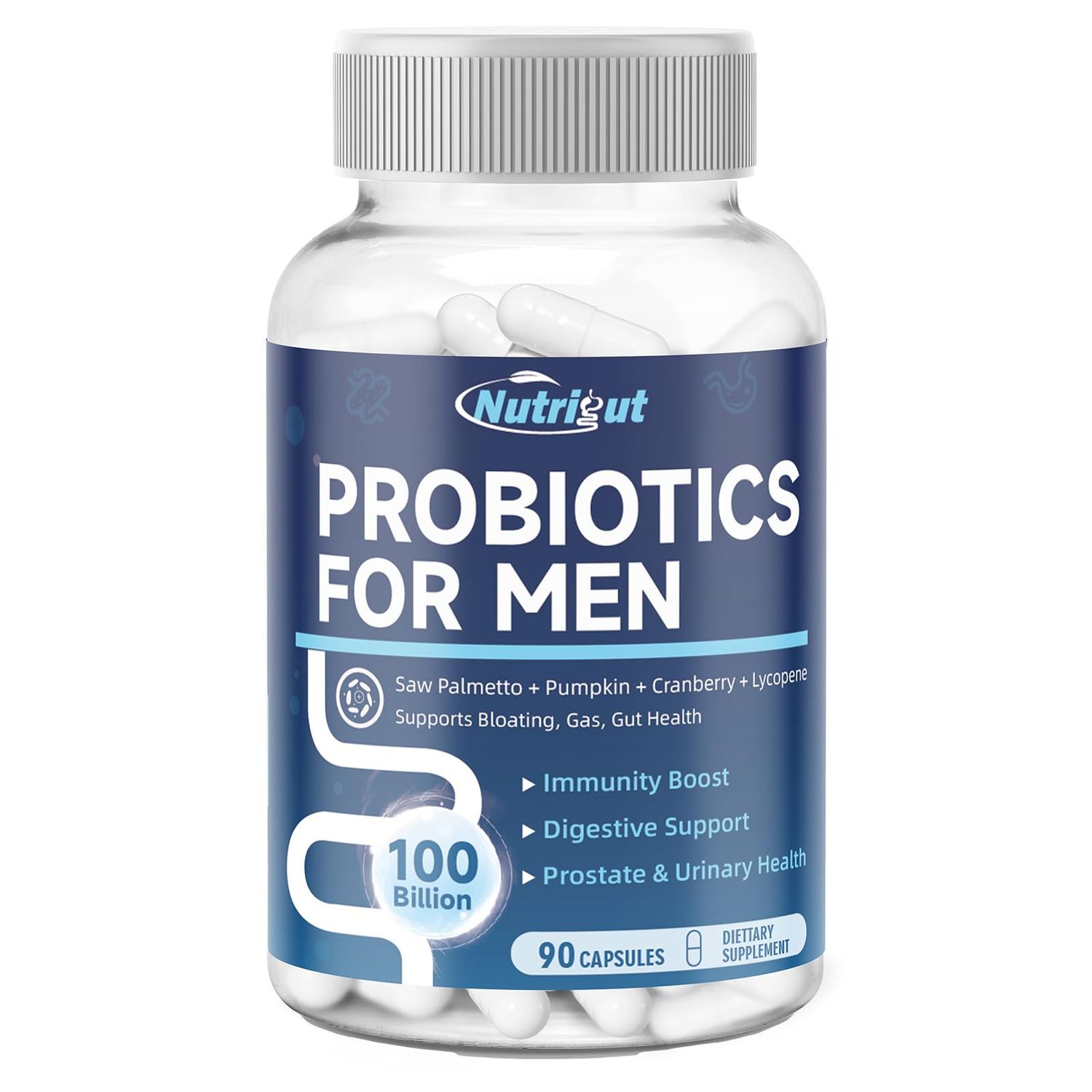 Probiotics for Men, 100 Billion CFUs with Prebiotics, Saw Palmetto Berry, Pumpkin Seed, Cranberry Lycopene for Prostate Urinary Health, Mens Probiotic for Digestive Immune Health 90 Capsules
