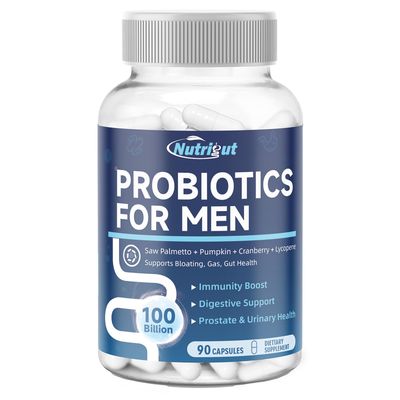 Probiotics for Men, 100 Billion CFUs with Prebiotics, Saw Palmetto Berry, Pumpkin Seed, Cranberry Lycopene for Prostate Urinary Health, Mens Probiotic for Digestive Immune Health 90 Capsules