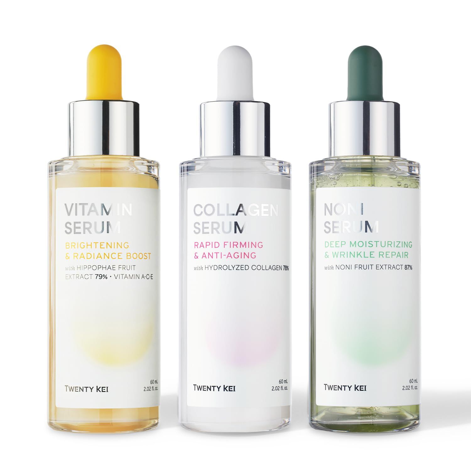TWENTY KEI Serum - 3 step Everyday Solution - Collagen, Noni, Vitamin SET - Rejuvinate, Firmming, Radiance Boost, Moisturizing