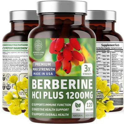 Number One Nutrition N1N Premium Berberine Plus 120 Caps, 1200mg, Natural Supplement Supports Anti-Aging, Cellular Health, Energy and Digestion