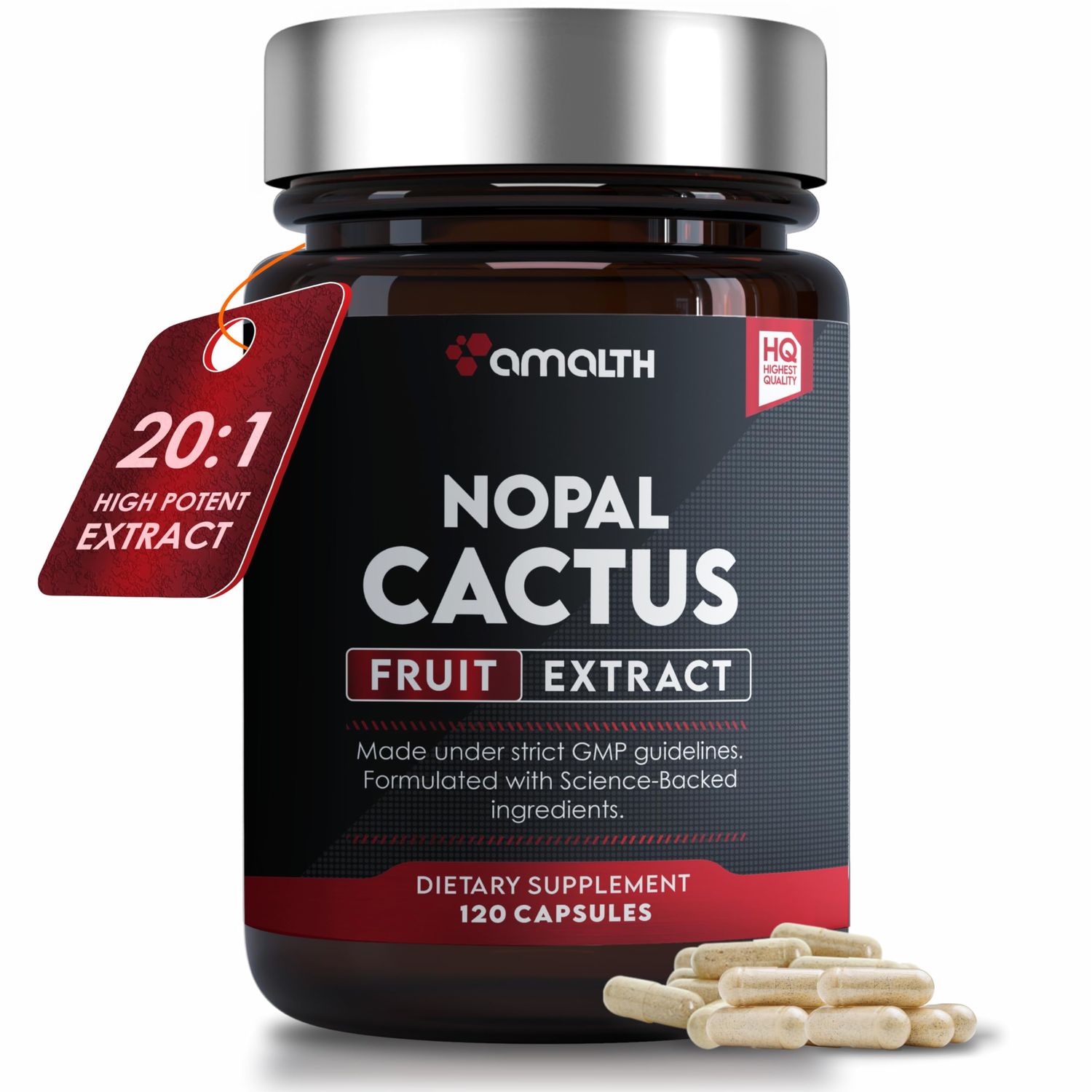 AMALTH Nopal Cactus Extract for Antioxidant, Skin, Metabolism, Wellness, Heart Health Support - 120 Veggie Capsules - Non-GMO, Gluten-Free, Vegan-Friendly Supplement