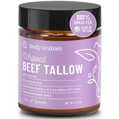 Body Restore Grass Fed Whipped Beef Tallow for Skin, Face, Body, Dry Skin - With Manuka Honey, Jojoba Oil, Mothers Day Gifts, Gift for Mom, Wife, Dad, Best Friend, Travel Essentials - Lavender