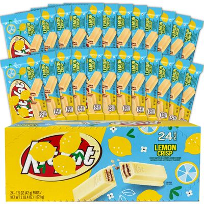 Lemon Crisp Kitt Kat Bars Candy, Bulk 24 Count, Limited Edition Lemon Flavored Creme Wafer Candy, Full Size, Individually Wrapped Bars for Snacking, 1.5 oz. Each