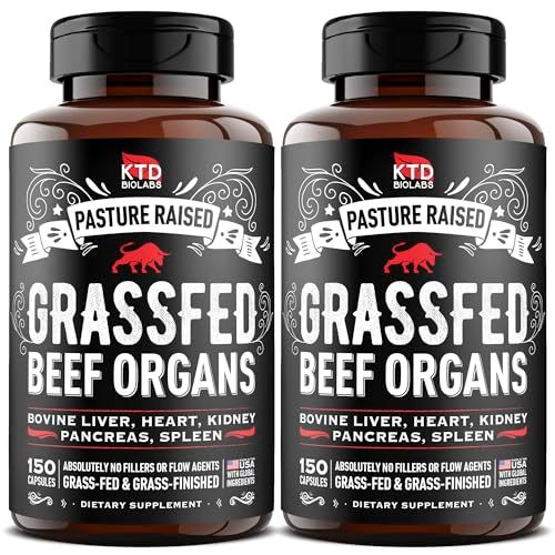(Pack of 2) Grass Fed Beef Organ Supplement - Supports Whole Body Wellness 3000mg - with Desiccated Beef Liver, Heart, Kidney, Pancreas, Spleen - Organ Complex for Immune, Digestive Health (150 Caps)