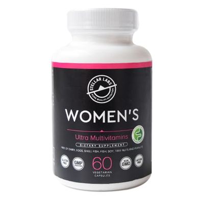Stellar Labs Low FODMAP Vegan Women&#39;s Ultra Multi-Vitamin Easy to Digest Daily Multivitamin Without Iron Low Energy Supplement, Female Support Easy to Swallow Veggie Capsules 60 Count