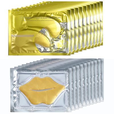 KlsyChry 24K Gold Gel Crystal Collagen Mask Set, 10 Pairs Gold Eye Mask 10 Pcs Gold Lip Mask for Moisturizing, Anti Wrinkle, Anti-Aging Hydrating Lip Patches and Under Eye Gel Pads