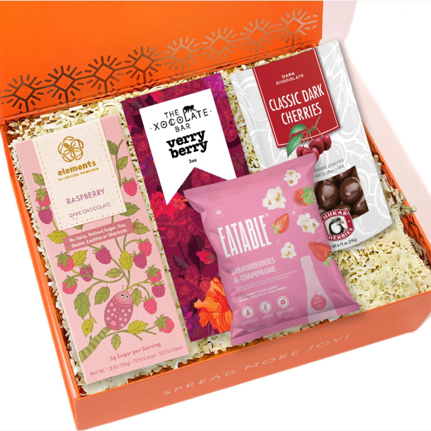 Joyful Co. Chocolate Lovers Gift Box - Include Choco-Covered Cherries, Raspberry Dark Chocolate, Strawberries and Champagne Popcorn, More, Perfect Treat for Chocolate Lovers