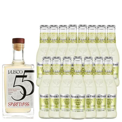 Spiritless Jalisco 55 Distilled Non-Alcoholic Tequila Bundle with Fever Tree Lemon Tonic - Tequila Collins - Premium Zero-Proof Liquor Spirits for a Refreshing Experience 15 PACK