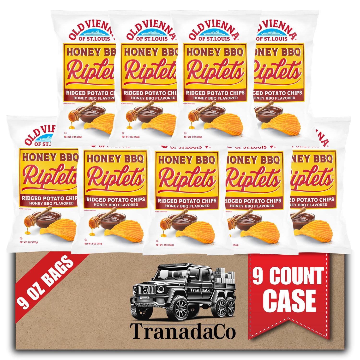 Old Vienna of St. Louis Honey BBQ Riplets Chips 9oz Bags (9 Count) Snack Case by TranadaCo
