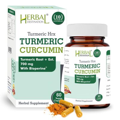 Herbal Destination Turmeric Supplement Hrx- Immune Supplement, Metabolism Booster Joint Support Supplement with Turmeric Curcumin, Boswellia, Curcuma Black Pepper Extract - 60 Capsules