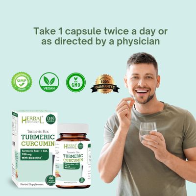 Herbal Destination Turmeric Supplement Hrx- Immune Supplement, Metabolism Booster Joint Support Supplement with Turmeric Curcumin, Boswellia, Curcuma Black Pepper Extract - 60 Capsules