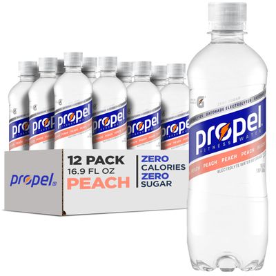 Propel, Peach, Zero Calorie Sports Drinking Water with Electrolytes and Vitamins CE, 16.9 Fl Oz (Pack of 12)