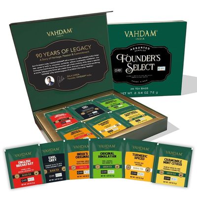 VAHDAM, Assorted Tea Gift Set (6 Varieties, 36 Tea Bags) - Variety Pack - Black, Green, Chai and Herbal Tea Sampler Gifts Set for Lovers Gifts for Women and Men
