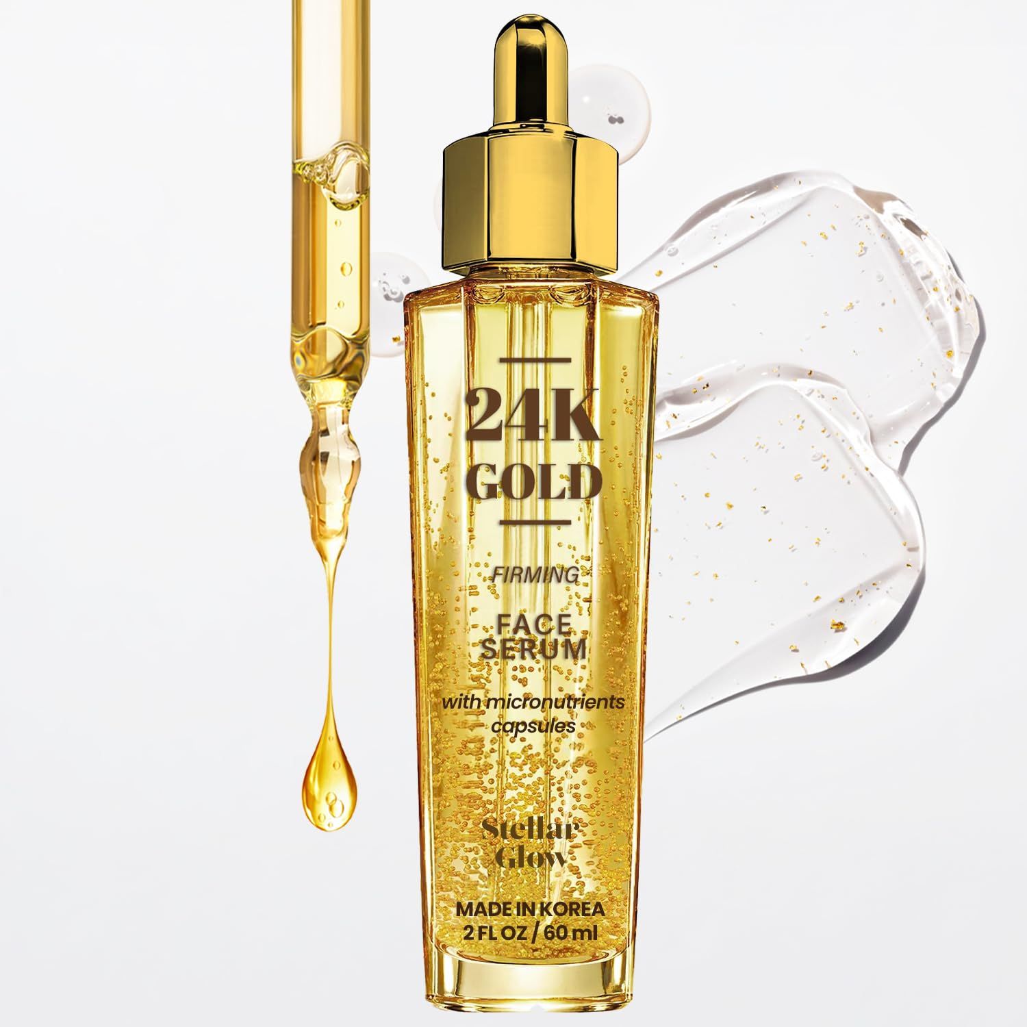Stellar Glow 24K Gold Facial Serum - Dermatologist Tested, Anti-Aging, Korean Skin Care, Hydrating, Dry Acne-Prone Skin - Vegan, Clean Beauty, Non-GMO, Sulfate-Free, Paraben-Free - 1.69 FL. Oz