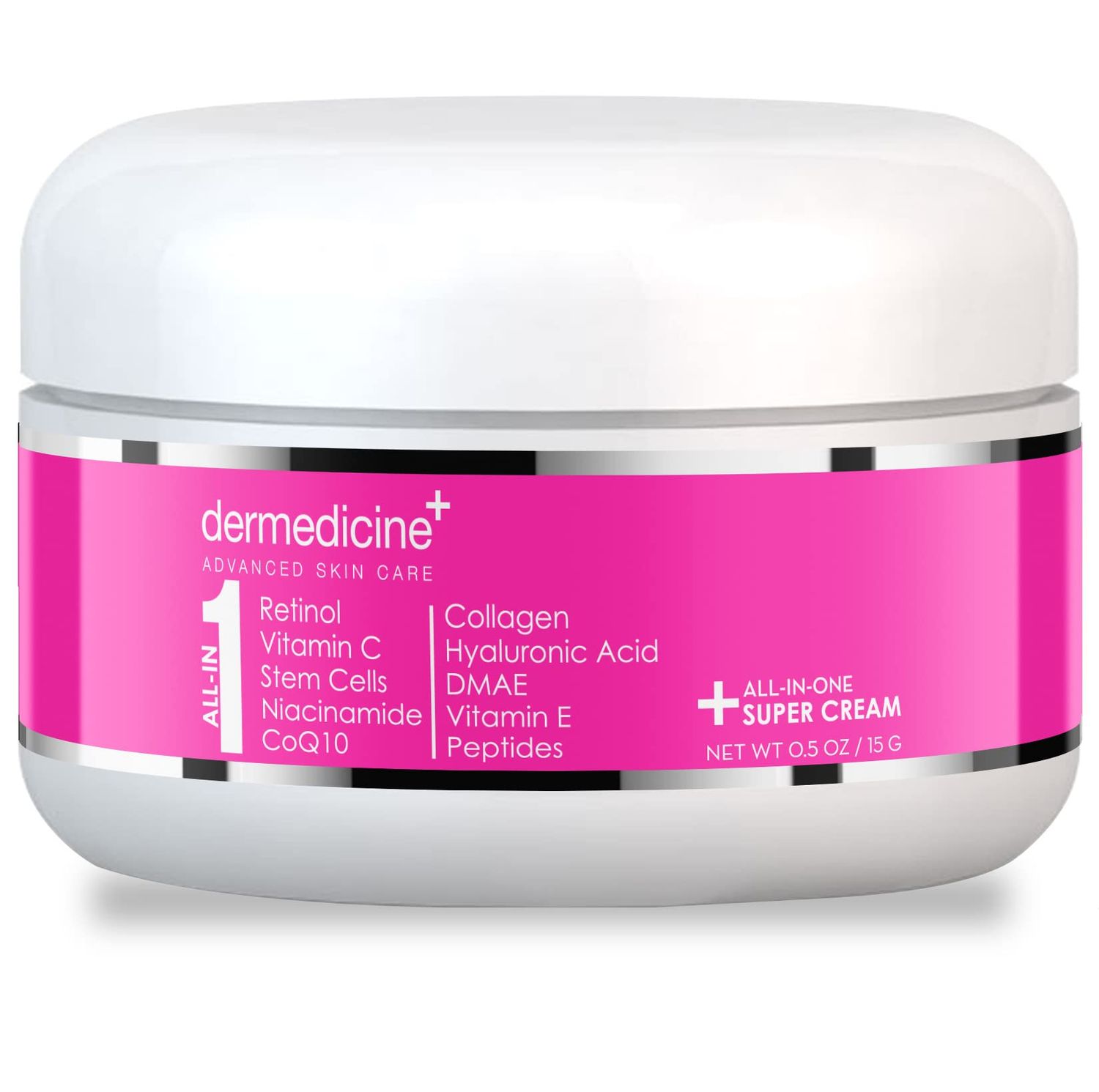 All In One Super Anti-Aging Cream for Face with Retinol, Vitamin C, Stem Cells, Vitamin E, CoQ10, Collagen, Hyaluronic Acid, DMAE, Peptides, Niacinamide Trial Size