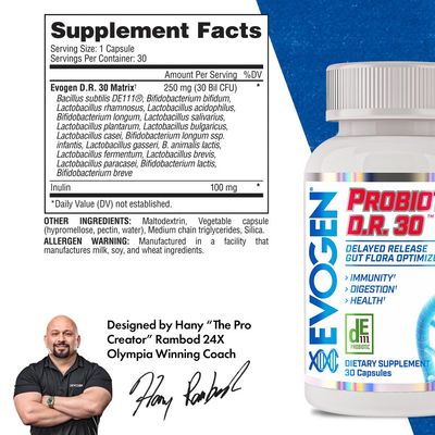 Evogen Probiotic D.R. 30 Delayed Release Gut Flora Optimizer Supports Immunity, Digestion, Health 30 Billion CFUs 30 Capsules