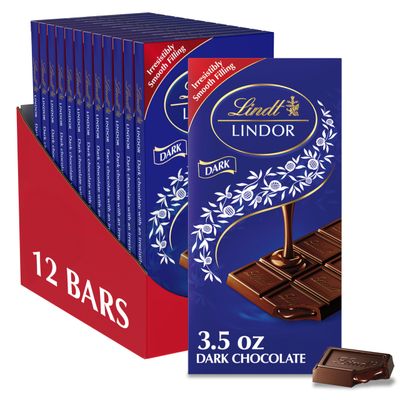 Lindt LINDOR Dark Chocolate Truffle Bar, Chocolate Candy Bar with Smooth Center, 3.5 oz. (12 Pack)