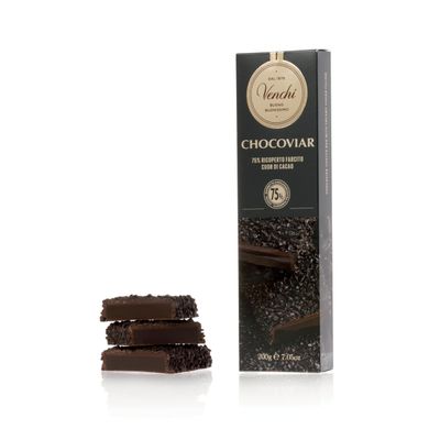 Venchi Chocoviar Soft Bar 7.05 oz - Extra Dark chocolate Shell filled with Cuor di Cacao with Chocoviar 75 - Gluten Free - Vegan Friendly