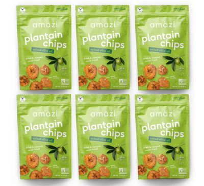 Am zi Foods Dried Roasted Salted Olive Oil Plantain Chips (6 Pack) All Natural Mini Travel Crunchy Dried Fruit Snacks Gluten Free Healthy Snacks