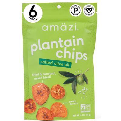 Am zi Foods Dried Roasted Salted Olive Oil Plantain Chips (6 Pack) All Natural Mini Travel Crunchy Dried Fruit Snacks Gluten Free Healthy Snacks