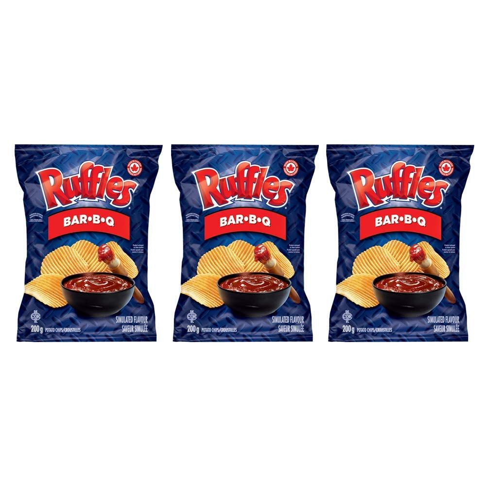 Ruffles Bar-B-Q Potato Chips 200g7.05oz, 3-Pack Imported from Canada