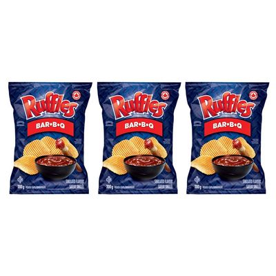 Ruffles Bar-B-Q Potato Chips 200g7.05oz, 3-Pack Imported from Canada
