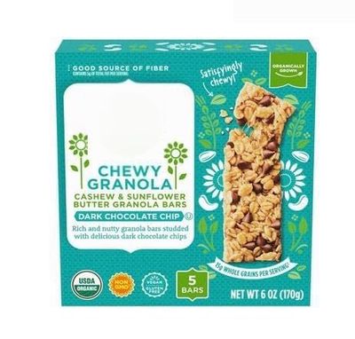 Chewy Granola Cashew Sunflower Butter Granola Bars Dark Chocolate Chip, Kids Snack Snacking Healthy Food Treat, 6oz Simply Truth Organic Box