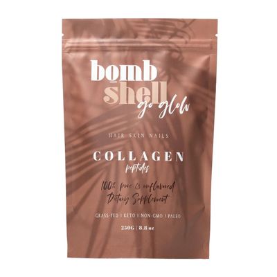 BOMBSHELL Go Glow Beauty Collagen Peptide Powder for Women (Type I III), Unflavored, Hair Skin Nails Supplement, 8.8oz