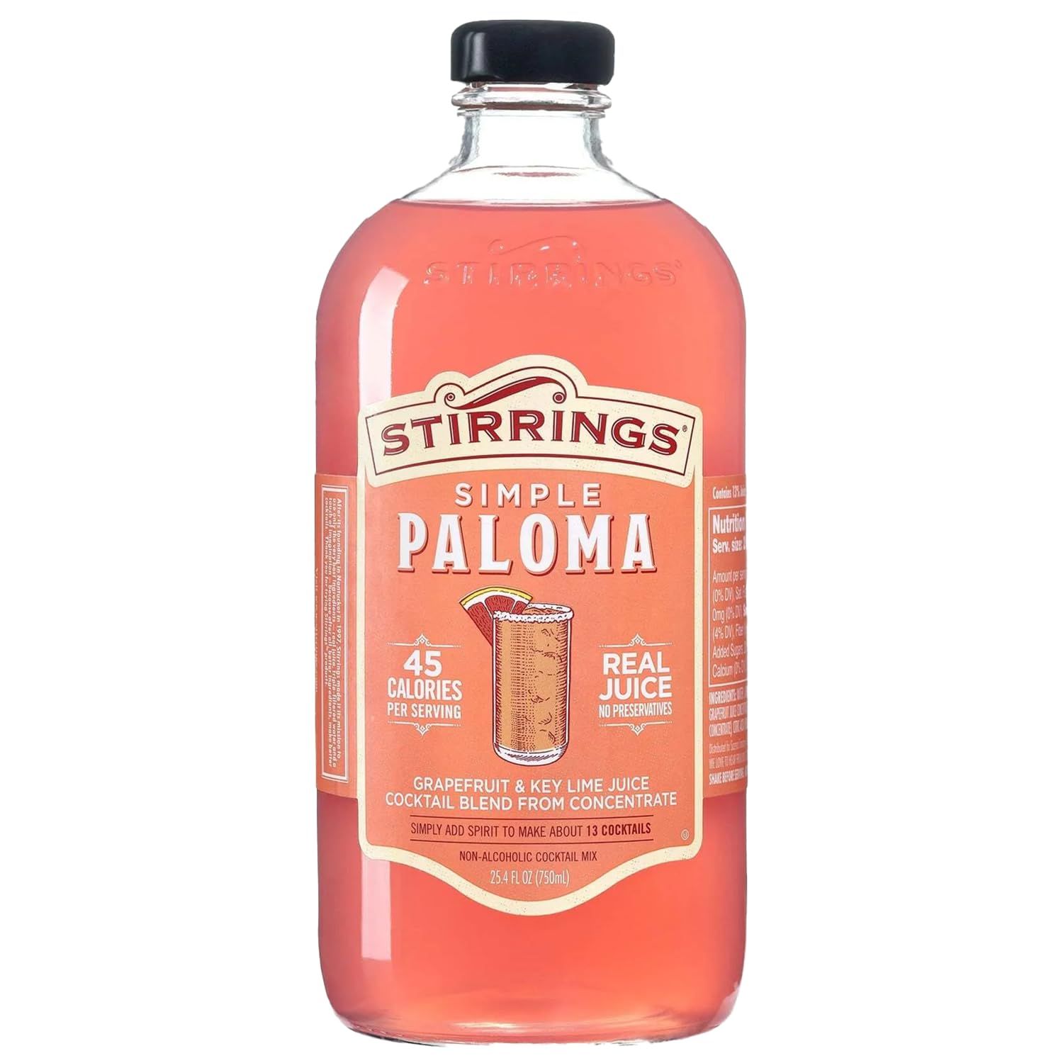 Stirrings Pack Paloma Cocktail Mix 750ml Bottle - Real Juice No Preservatives - 90 Calories - Drink Mixer
