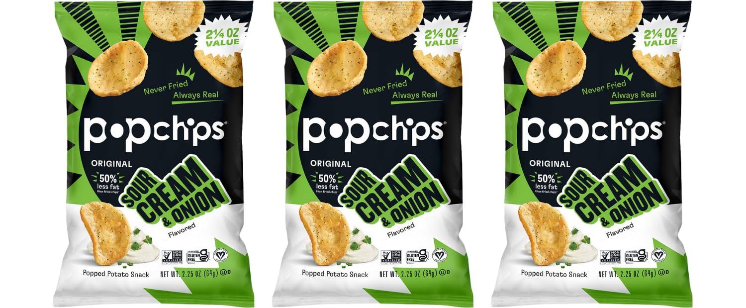 Popchips Potato Chips Sour Cream Onion, 2.25 Oz (Pack of 3)