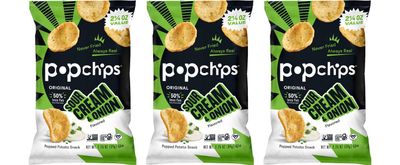 Popchips Potato Chips Sour Cream Onion, 2.25 Oz (Pack of 3)