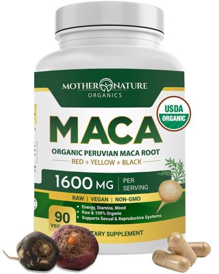 Mother Nature USDA Organic Maca Root Black Red Yellow Capsules Peruvian Maca for Men Women 1600mg, Vegan Pills, Supports Mood, Hormonal Balance Reproduction Energy (90ct)