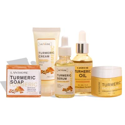 PhantomSky Turmeric Skincare Kit - 5PCS Moisturizing Set with Cream, Oil, Serum, Face Cream Beauty Soap for Brightening Face