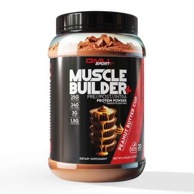 GMU SPORT Muscle Builder All-in-One Protein - 25g Protein, 3g Creatine, 1.5g HMB, 28g Carbs, 240 Calories - PreIntraPost Workout Drink for Muscle Growth, Strength, Endurance Recovery
