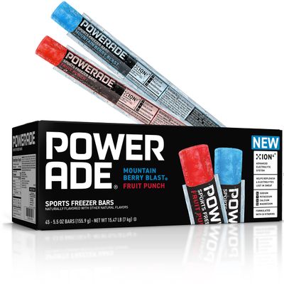 POWERADE Sports Freezer Bars, Giant Sized 5.5 oz Refreshing Ice Pops with Electrolytes B Vitamins - Naturally Flavored, Mountain Berry Blast and Fruit Punch, 45 Total Freezer Bars
