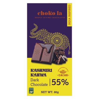 Choko La 55 Kashmiri Kahwa Vegan Dark Chocolate Bar - Mother s Day Gift 100 Pure Couverture 80g
