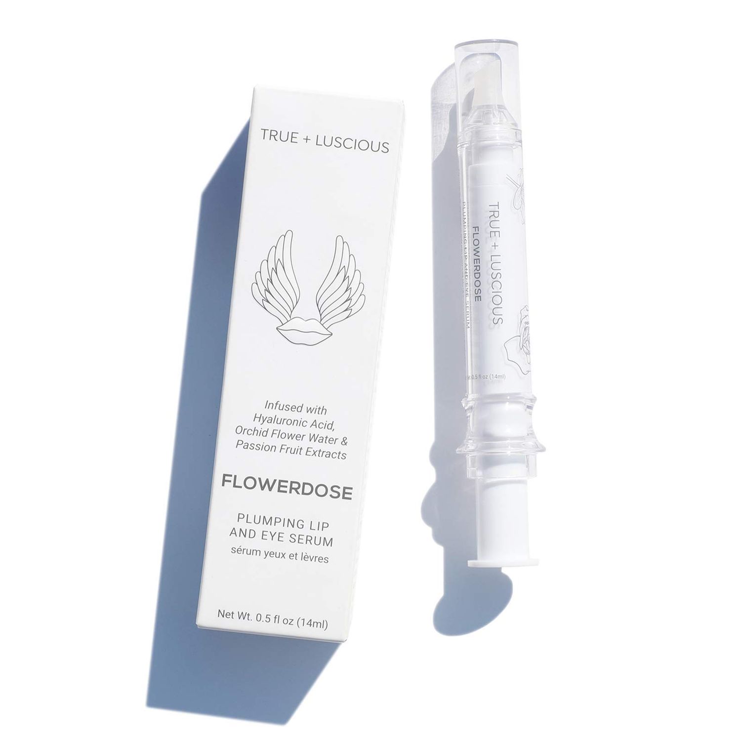 True Luscious Flowerdose Lip Eye Serum - Plumping Hydrating Treatment with Hyaluronic Acid Orchid Stem Cells - Clean Beauty Anti-Aging Formula for Dark Circles Fine Lines - 0.5 oz