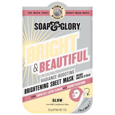 Soap Glory Bright Beautiful Brightening Sheet Face Mask - Vitamin C White Flower Exfoliating Sheet Mask - Brilliance Boosting Face Mask for Dull Skin (29g)