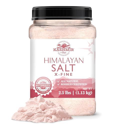 LA SALT CO Kashmir 2.5 Lbs Pink Himalayan Salt Jar, X-Fine 100 Pure, Food Grade with 84 Trace Minerals Kosher Certified, Vegan, Non-GMO, Cruelty-Free