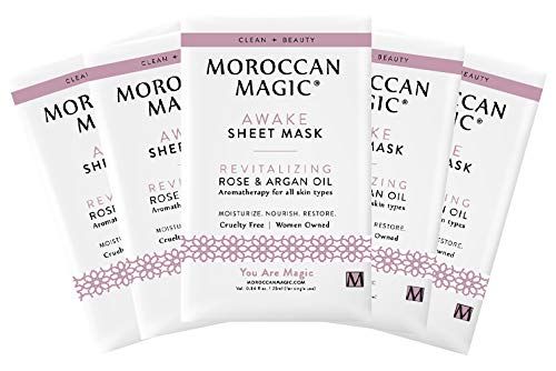 Moroccan Magic Awake Sheet Mask Bulgarian Rose Scented Argan Oil Infused Clean Beauty Paraben-Free Synthetic Fragrance Free Vegan Cruelty-Free 5 Pack