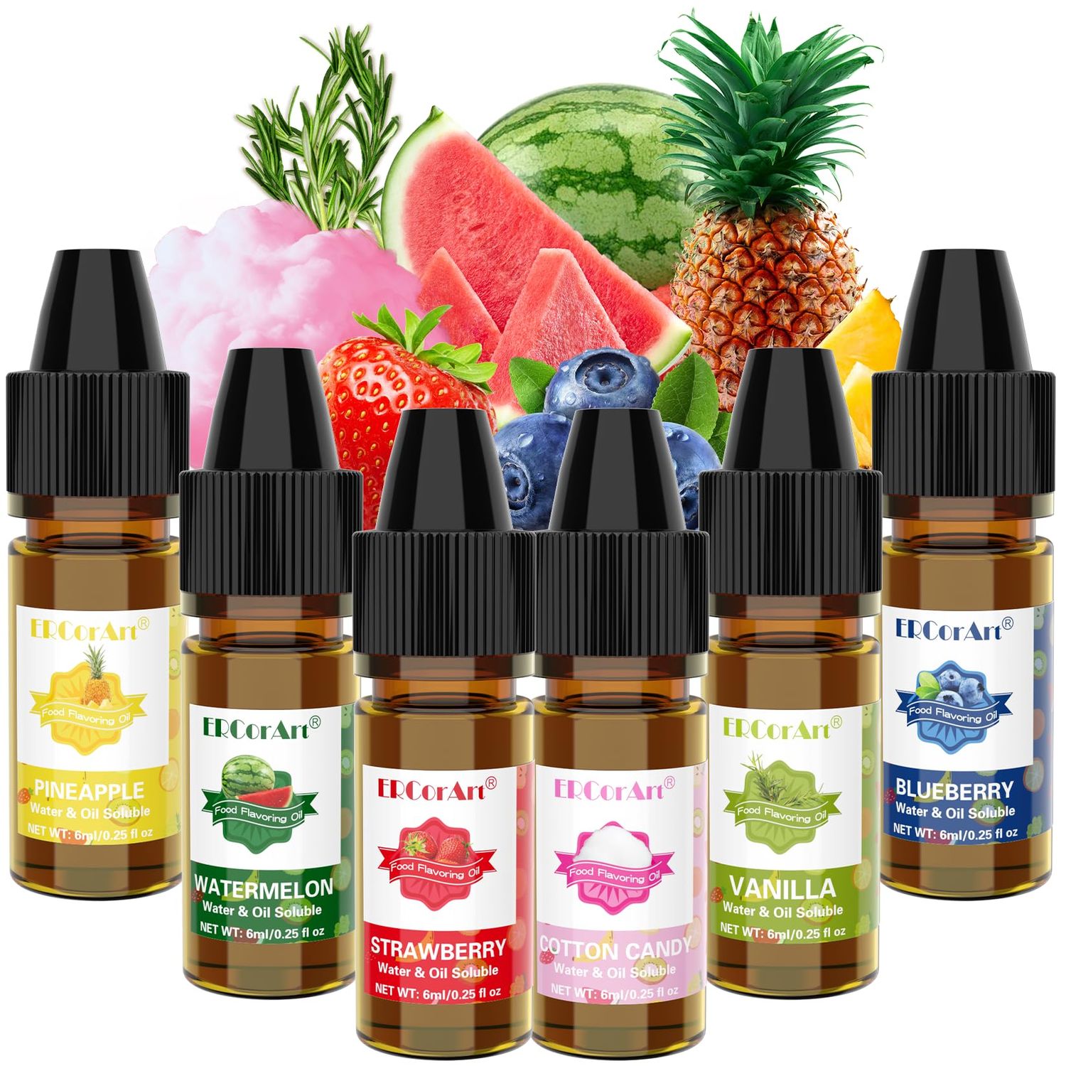 Food Flavoring Oil - Concentrated Candy Flavors, 6 Liquid Lip Gloss Flavoring Oil, Cotton Candy Pineapple Flavor Oil for Baking, Cooking, Drinks, Water Oil Soluble - 0.25 Fl Oz