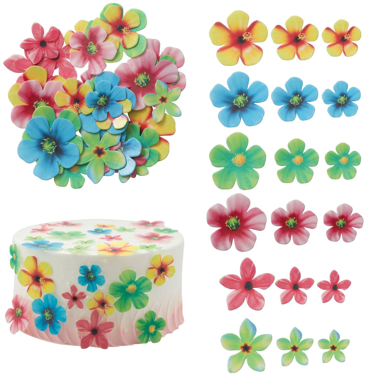 Gyufise 35Pcs Edible Flowers Cake Decorations Beautiful Cupcake Toppers for Wedding Birthday Party Food Decoration Mixed Size Colour