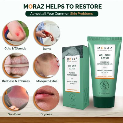 Moraz Skin Saver Herbal Healing Scar Gel for Skin Repair and Wound Care - Multi-Purpose First Aid Moisturizer for Dry Skin, Minor Cuts and Scrapes, Bug Bite Itch Relief, Sunburn Rashes (1.7 Oz)