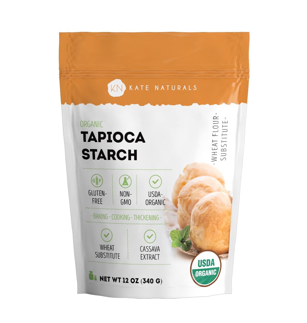 Kate Naturals Tapioca Starch Flour for Baking, Cooking Boba Pearls (12oz, Organic, Non-GMO, Gluten Free)